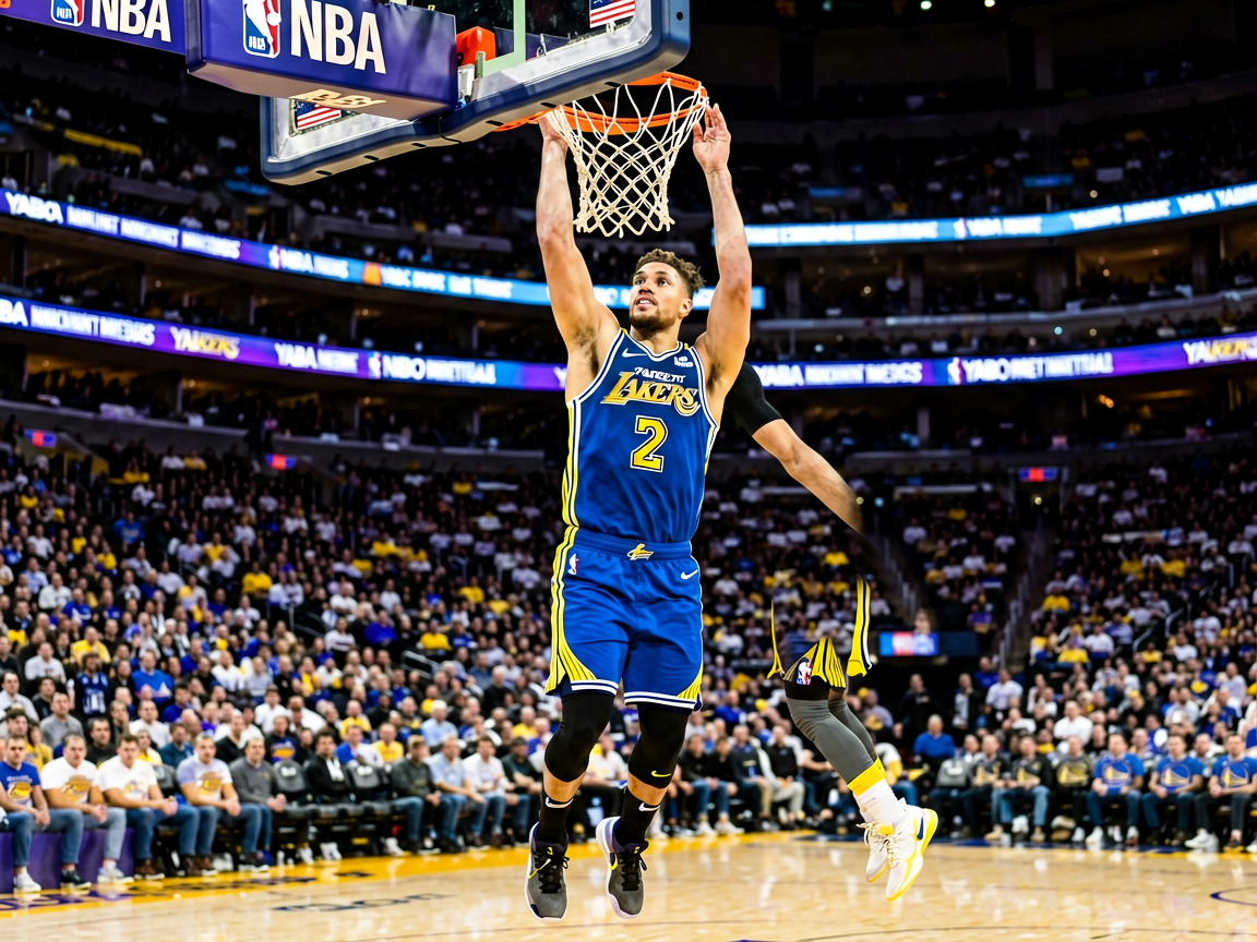 NBA常规赛湖人对阵勇士的精彩扣篮瞬间